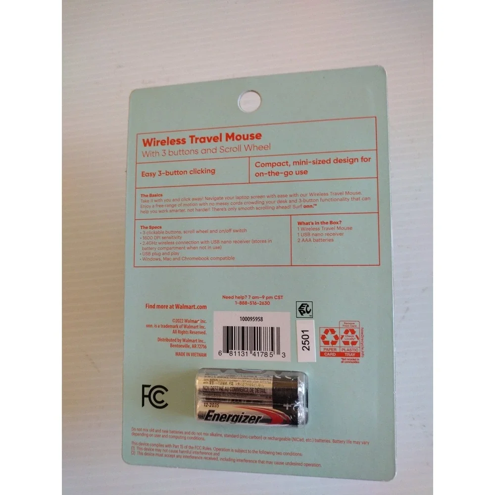 Surf onn  Wireless Travel Mouse with 3 Buttons and Scroll Wheel‎ Wireless USB